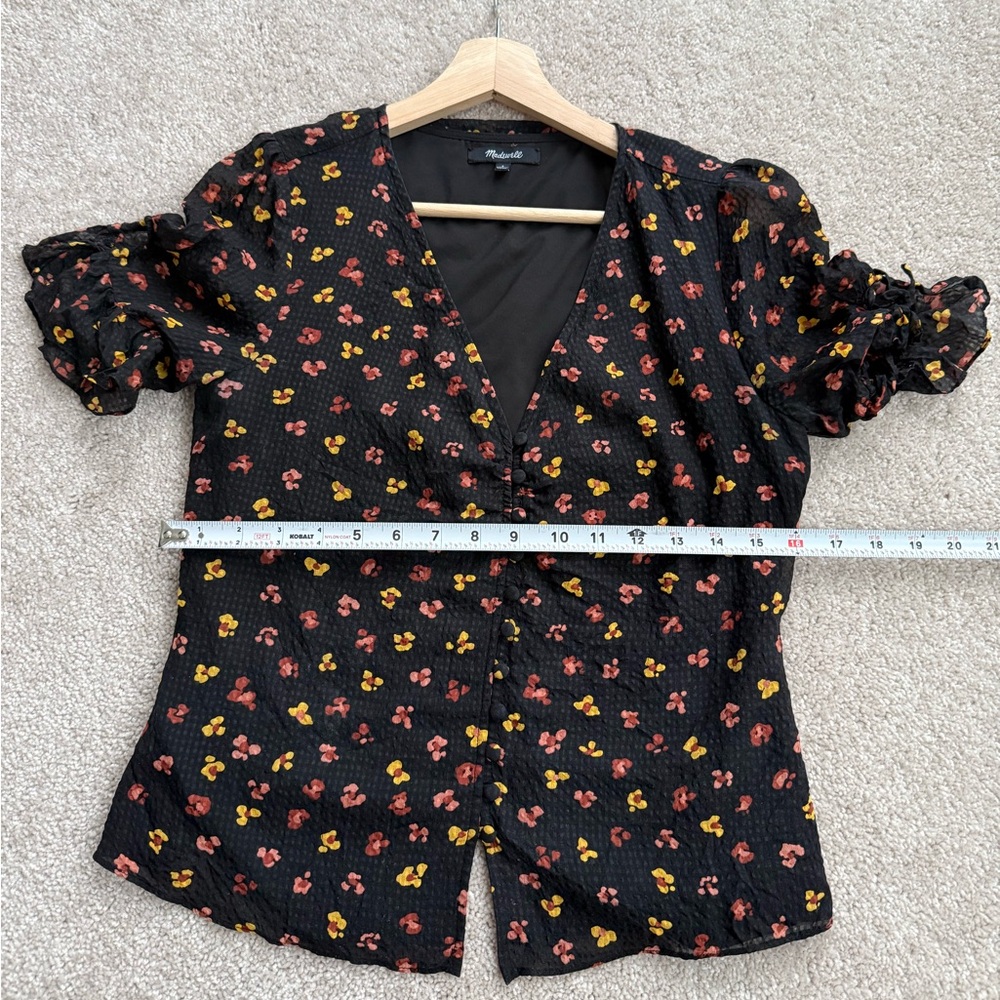 Madewell Silk Black Blouse with Red and Yellow Floral Print - Picture 4 of 10